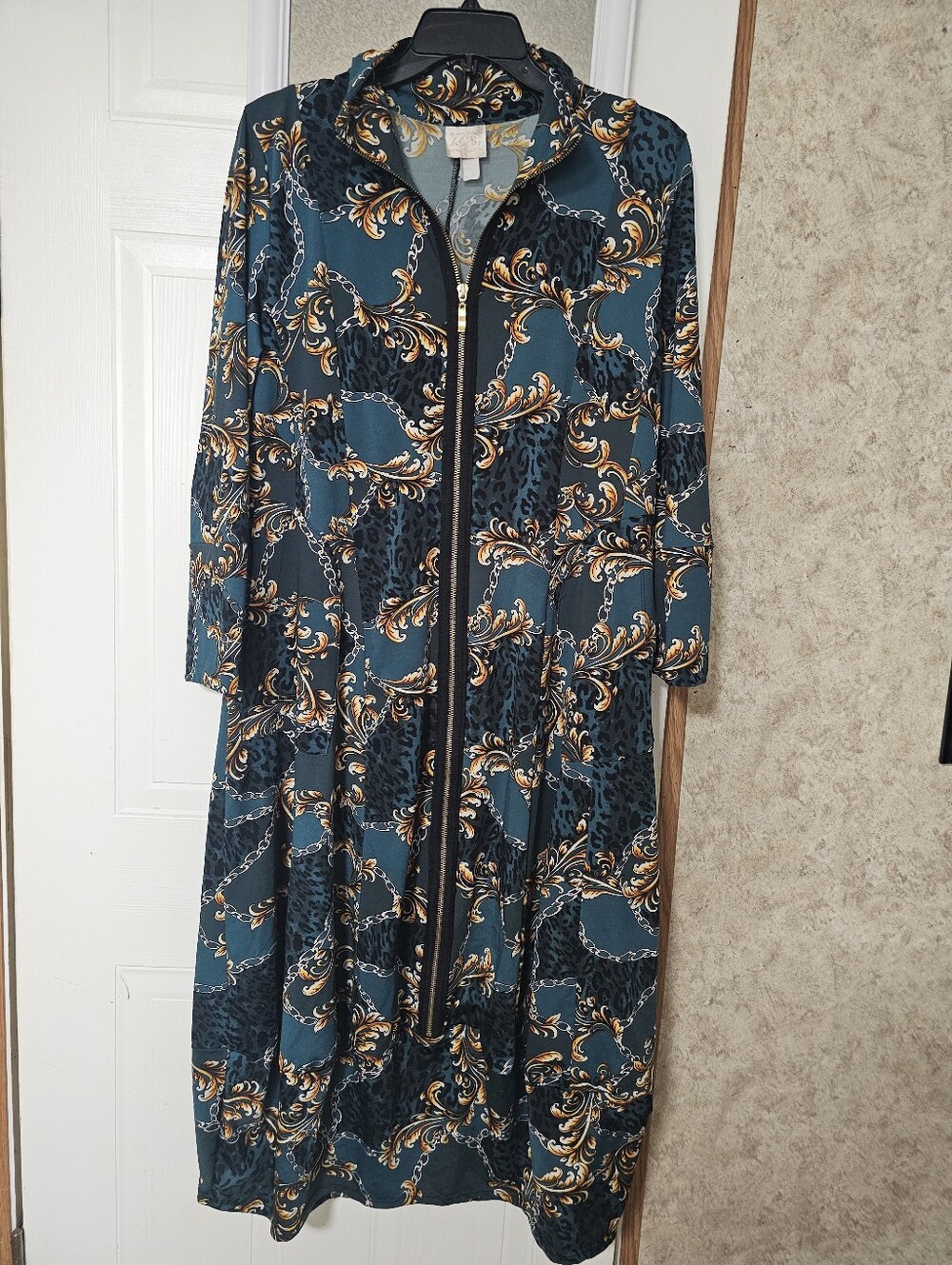 Zadie B'sTeal and Gold Printed Zip-Front Women's Dress
